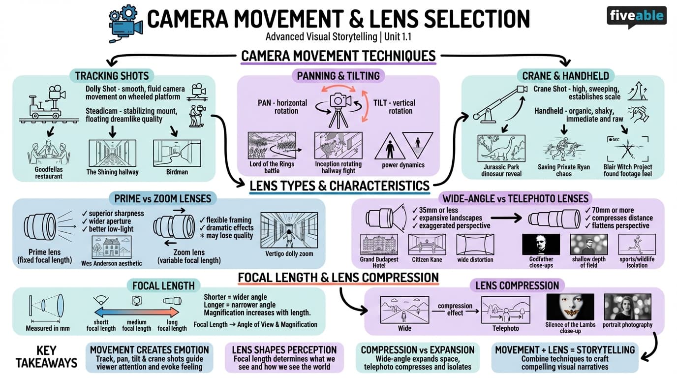 1.1 Camera Movement and Lens Selection - Advanced Visual Storytelling - Unit 1 visual cheatsheet