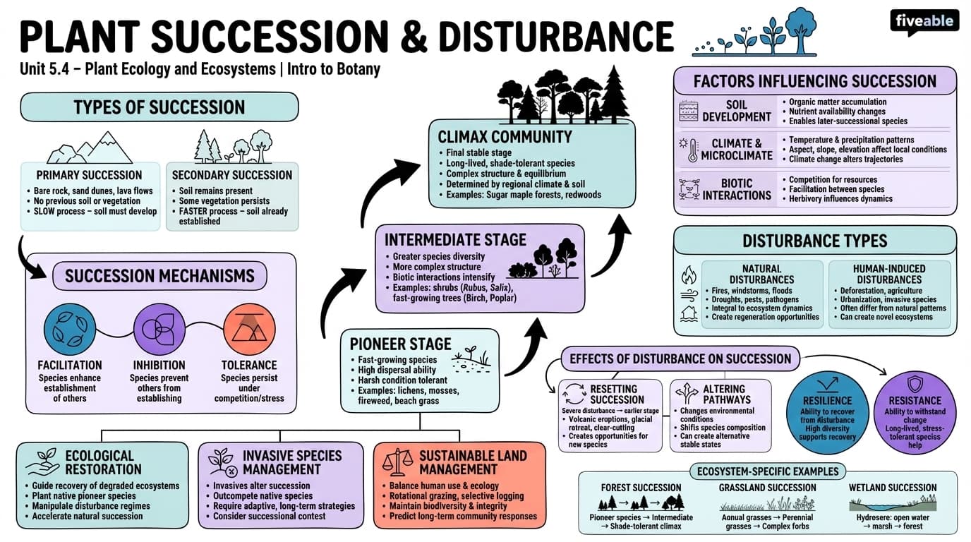 5.4 Plant succession and disturbance - Intro to Botany - Unit 5 visual cheatsheet