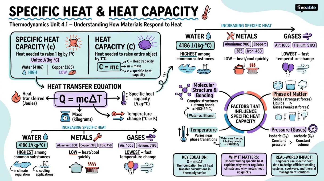 4.1 Specific heat and heat capacity - Thermodynamics - Unit 4 visual cheatsheet