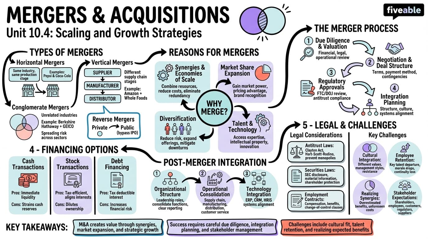 10.4 Mergers and acquisitions - Starting a New Business - Unit 10 visual cheatsheet