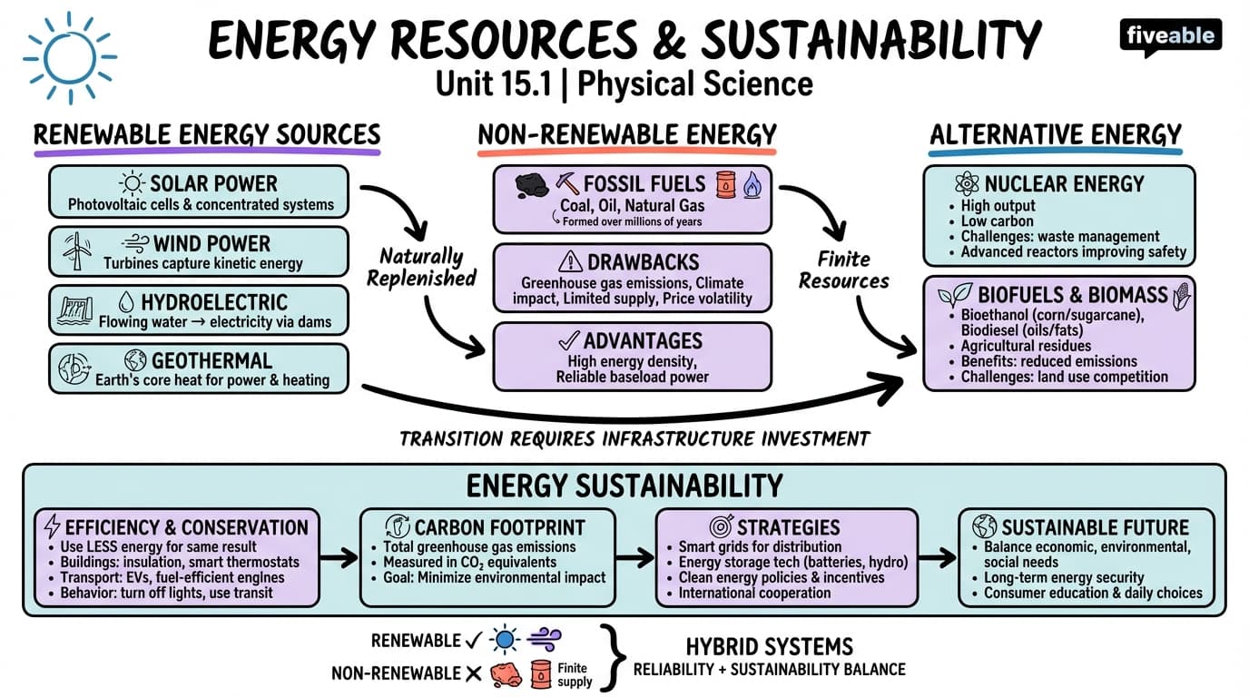 15.1 Energy Resources and Sustainability - Physical Science - Unit 15 visual cheatsheet