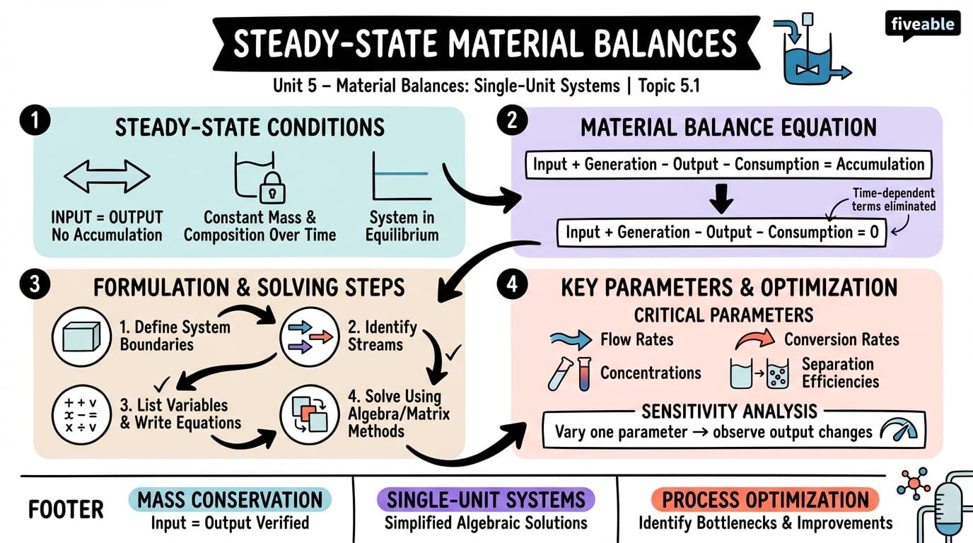 5.1 Steady-State Material Balances - Chemical Process Balances - Unit 5 visual cheatsheet