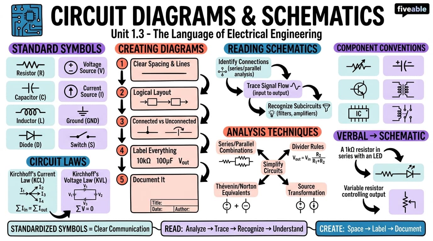 1.3 Circuit Diagrams and Schematics - Electrical Circuits and Systems I - Unit 1 visual cheatsheet