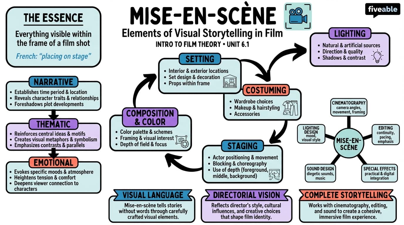 6.1 Elements of mise-en-scène and their significance - Intro to Film Theory - Unit 6 visual cheatsheet