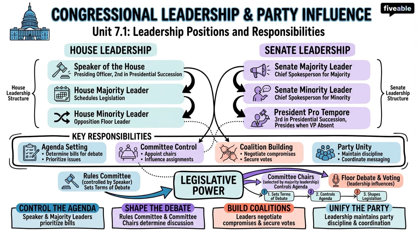 7.1 Leadership positions and responsibilities - Congress - Unit 7 visual cheatsheet