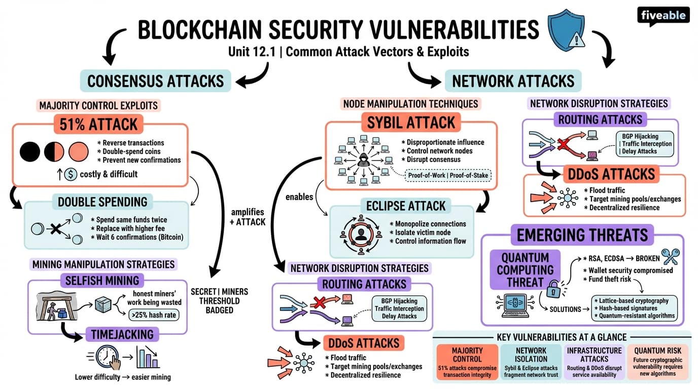 12.1 Common Blockchain Security Vulnerabilities - Blockchain and Cryptocurrency - Unit 12 visual cheatsheet