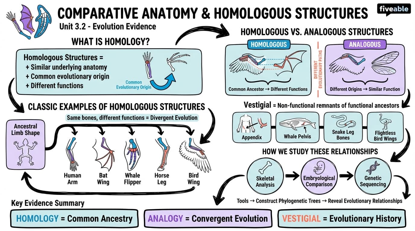 3.2 Comparative anatomy and homologous structures - Evolutionary Biology - Unit 3 visual cheatsheet