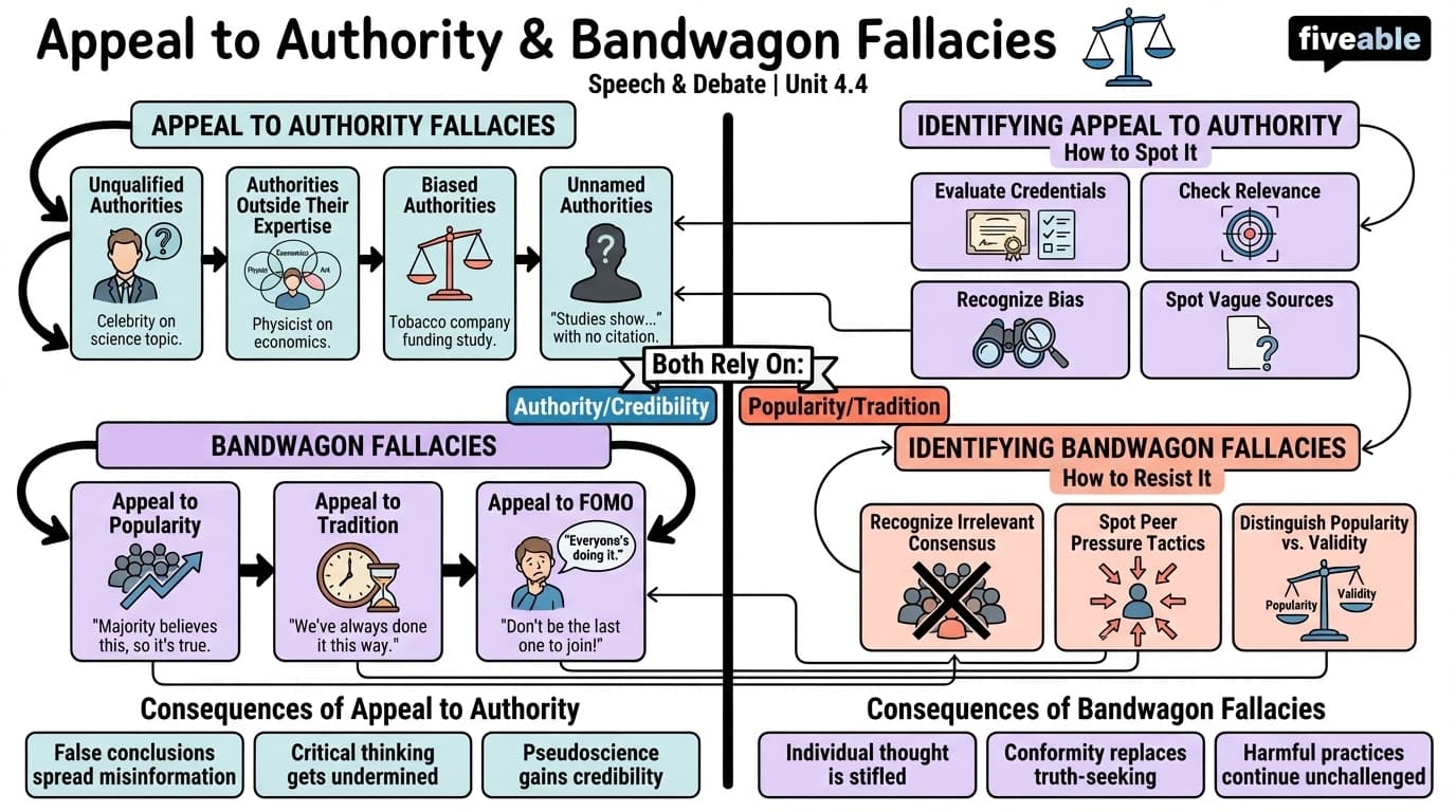 4.4 Appeal to authority and bandwagon fallacies - Speech and Debate - Unit 4 visual cheatsheet