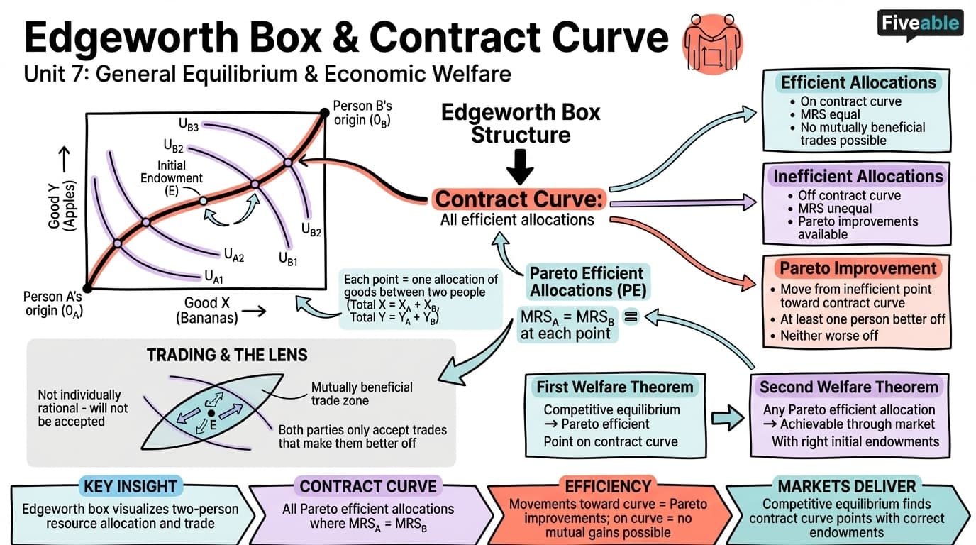 7.2 Edgeworth box and contract curve - Intermediate Microeconomic Theory - Unit 7 visual cheatsheet