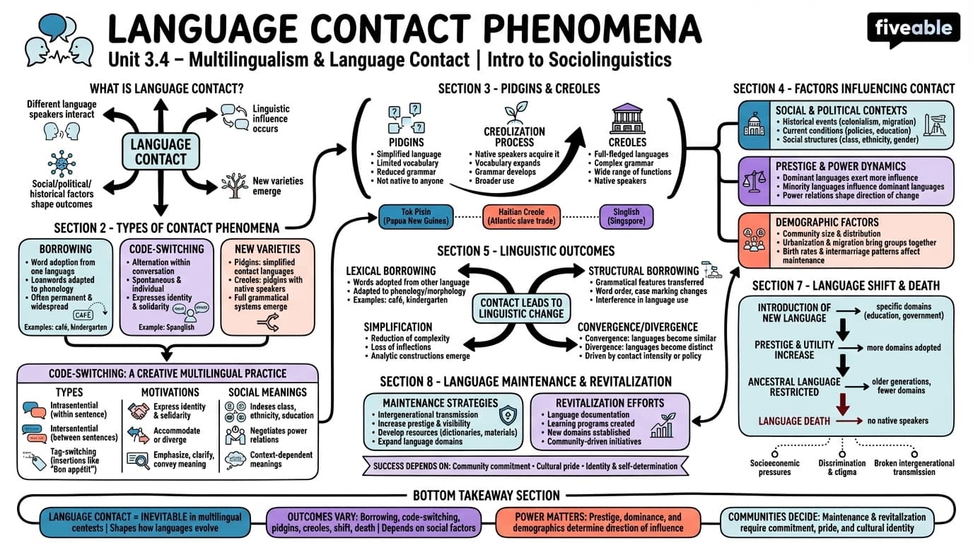 3.4 Language contact phenomena - Intro to Sociolinguistics - Unit 3 visual cheatsheet