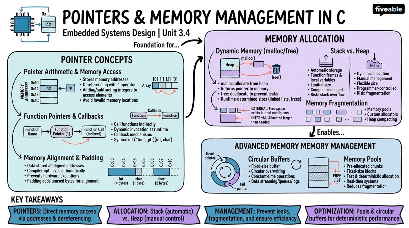 3.4 Pointers and memory management in C - Embedded Systems Design - Unit 3 visual cheatsheet