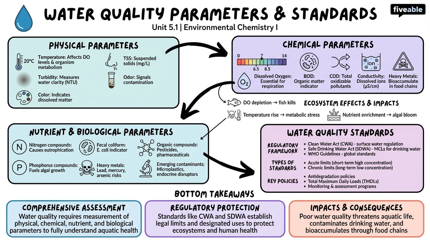 5.1 Water Quality Parameters and Standards - Environmental Chemistry I - Unit 5 visual cheatsheet