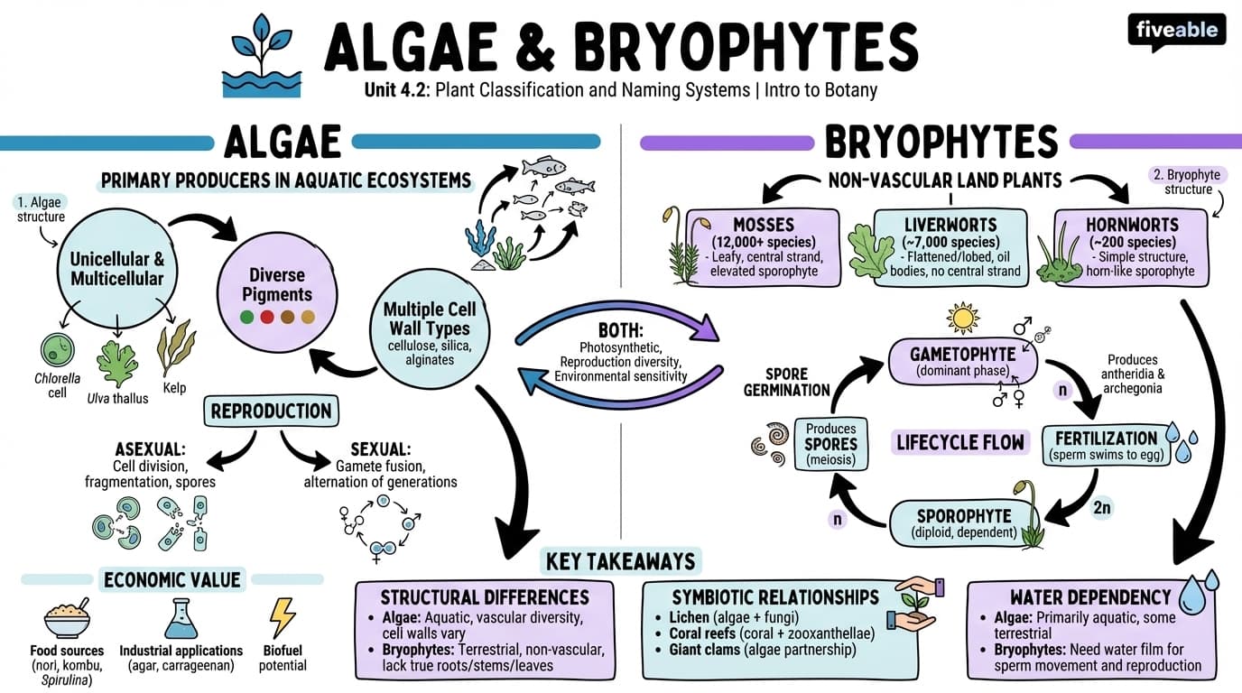 4.2 Algae and bryophytes - Intro to Botany - Unit 4 visual cheatsheet