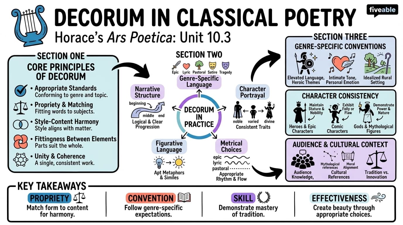 10.3 The concept of decorum in Classical poetry - Classical Poetics - Unit 10 visual cheatsheet