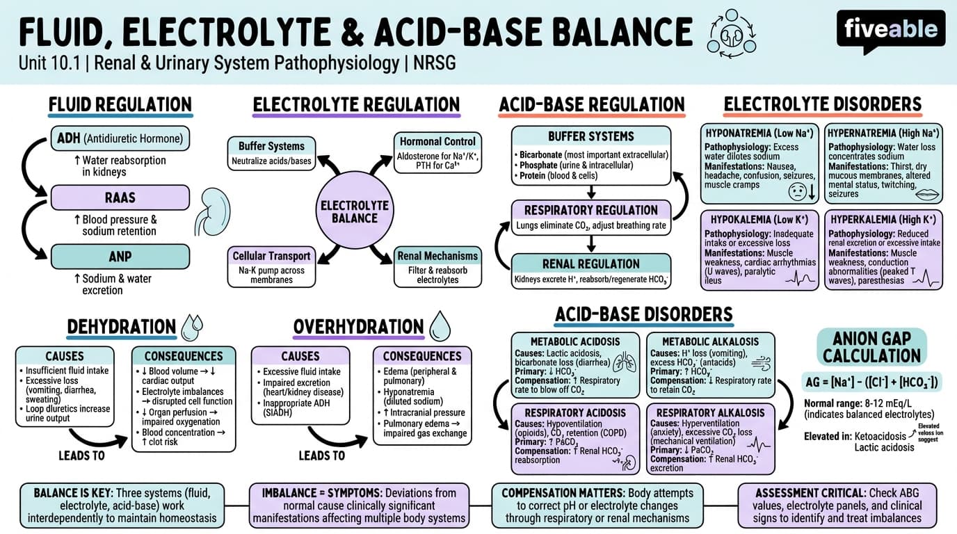10.1 Alterations in Fluid, Electrolyte, and Acid-Base Balance - Pathophysiological Concepts in Nursing - Unit 10 visual cheatsheet
