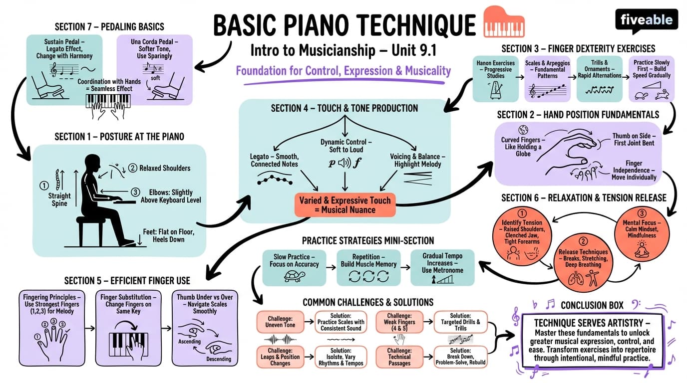 9.1 Basic piano technique - Intro to Musicianship - Unit 9 visual cheatsheet