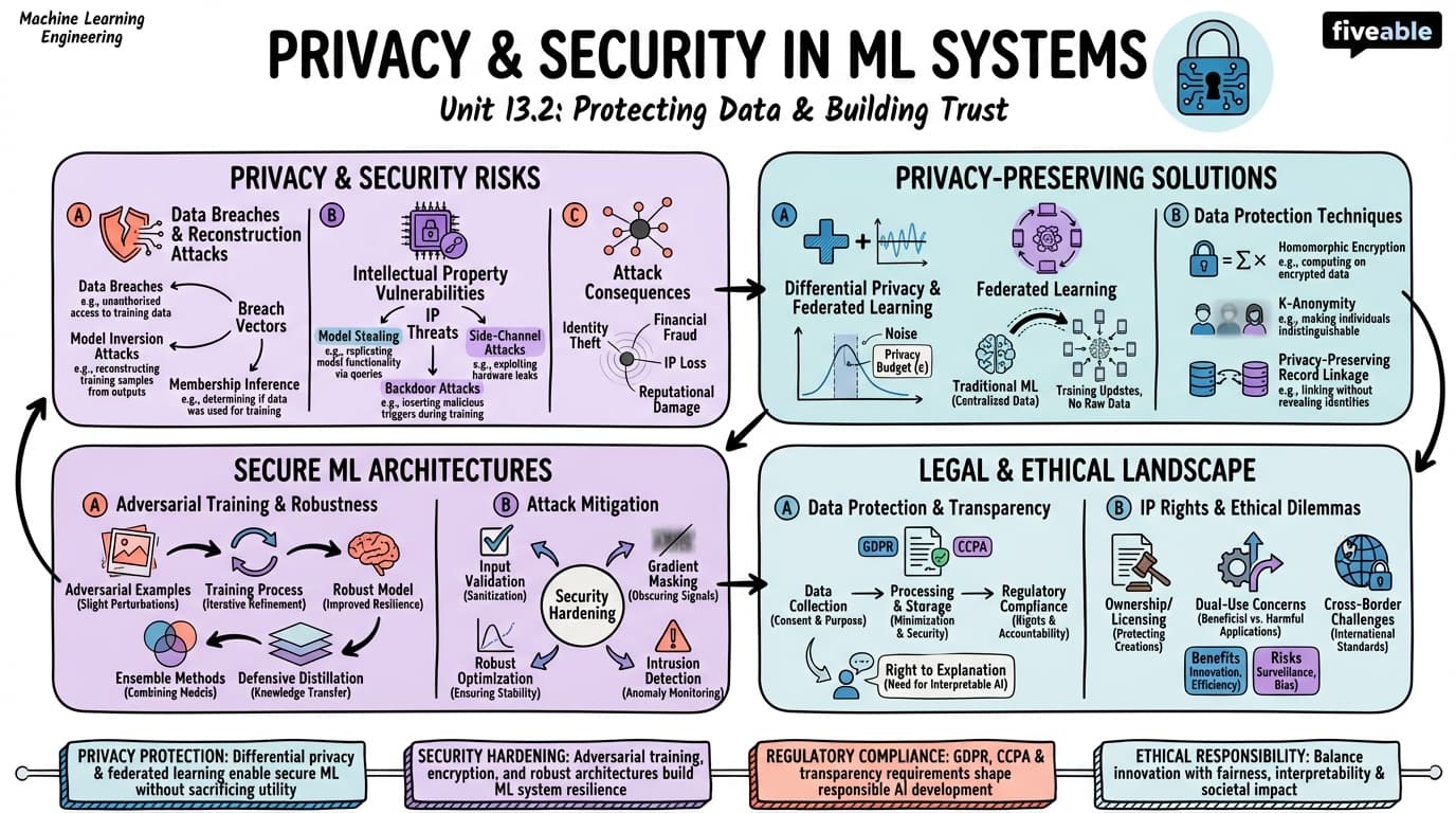 13.2 Privacy and Security in ML Systems - Machine Learning Engineering - Unit 13 visual cheatsheet