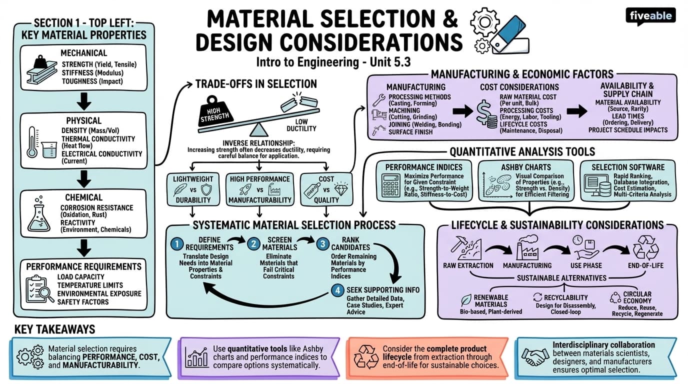 5.3 Material selection and design considerations - Intro to Engineering - Unit 5 visual cheatsheet