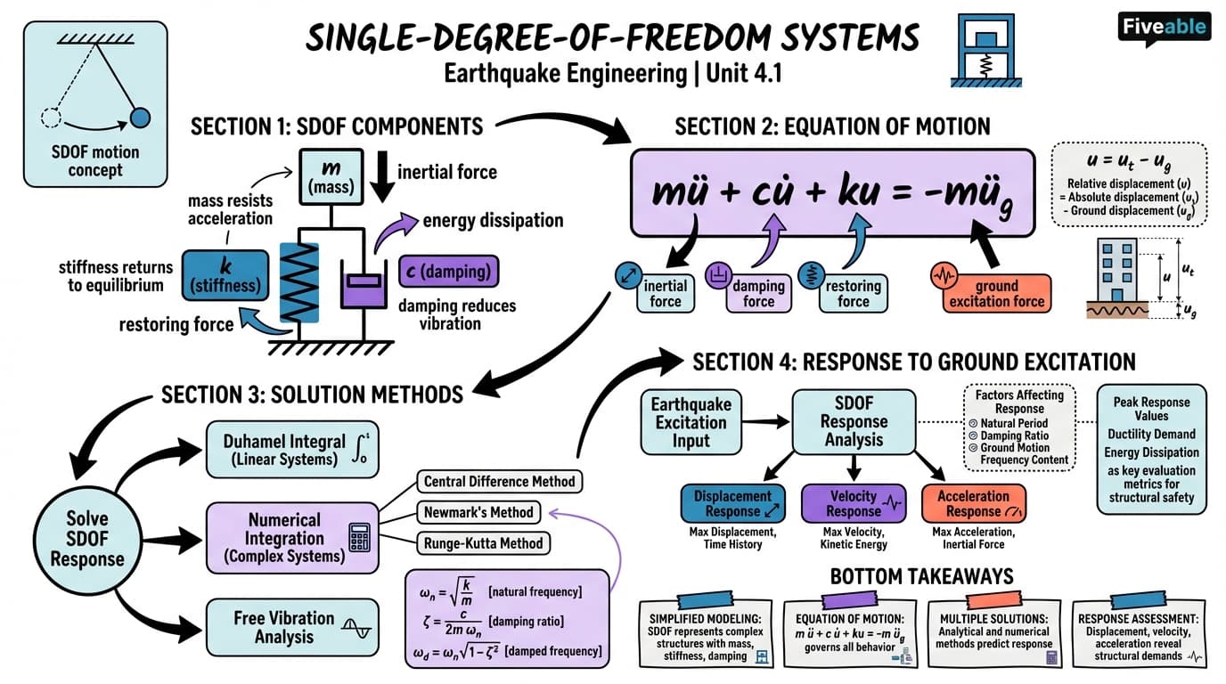 4.1 Single-degree-of-freedom systems - Earthquake Engineering - Unit 4 visual cheatsheet