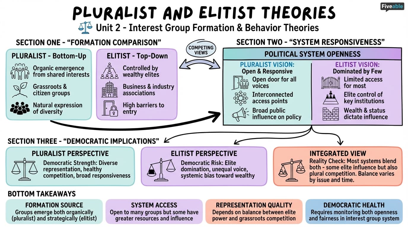 2.1 Pluralist and elitist theories - Interest Groups and Policy - Unit 2 visual cheatsheet