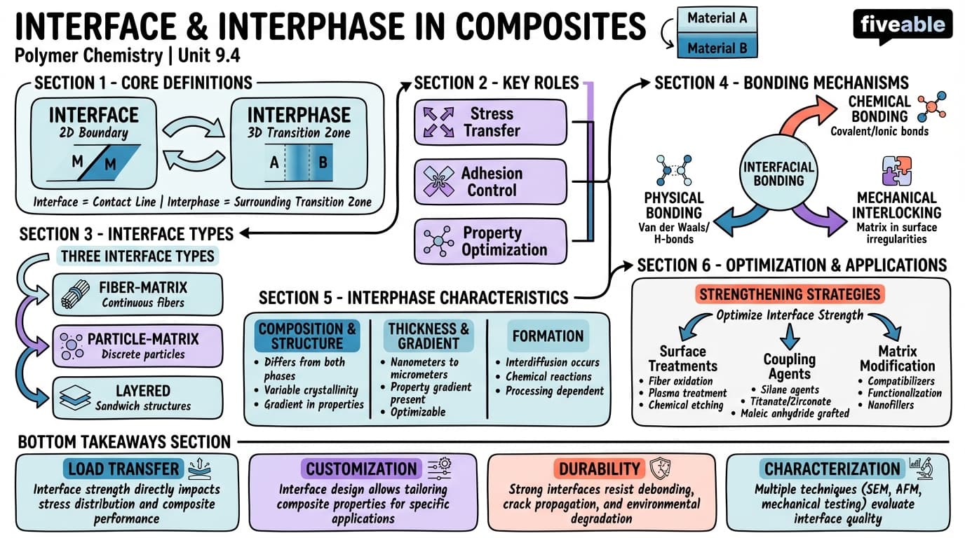 9.4 Interface and interphase in composites - Polymer Chemistry - Unit 9 visual cheatsheet