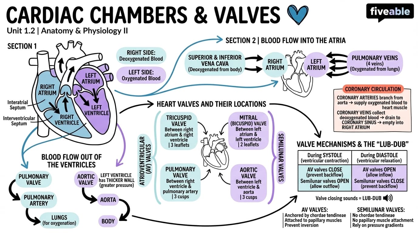 1.2 Cardiac Chambers and Valves - Anatomy and Physiology II - Unit 1 visual cheatsheet