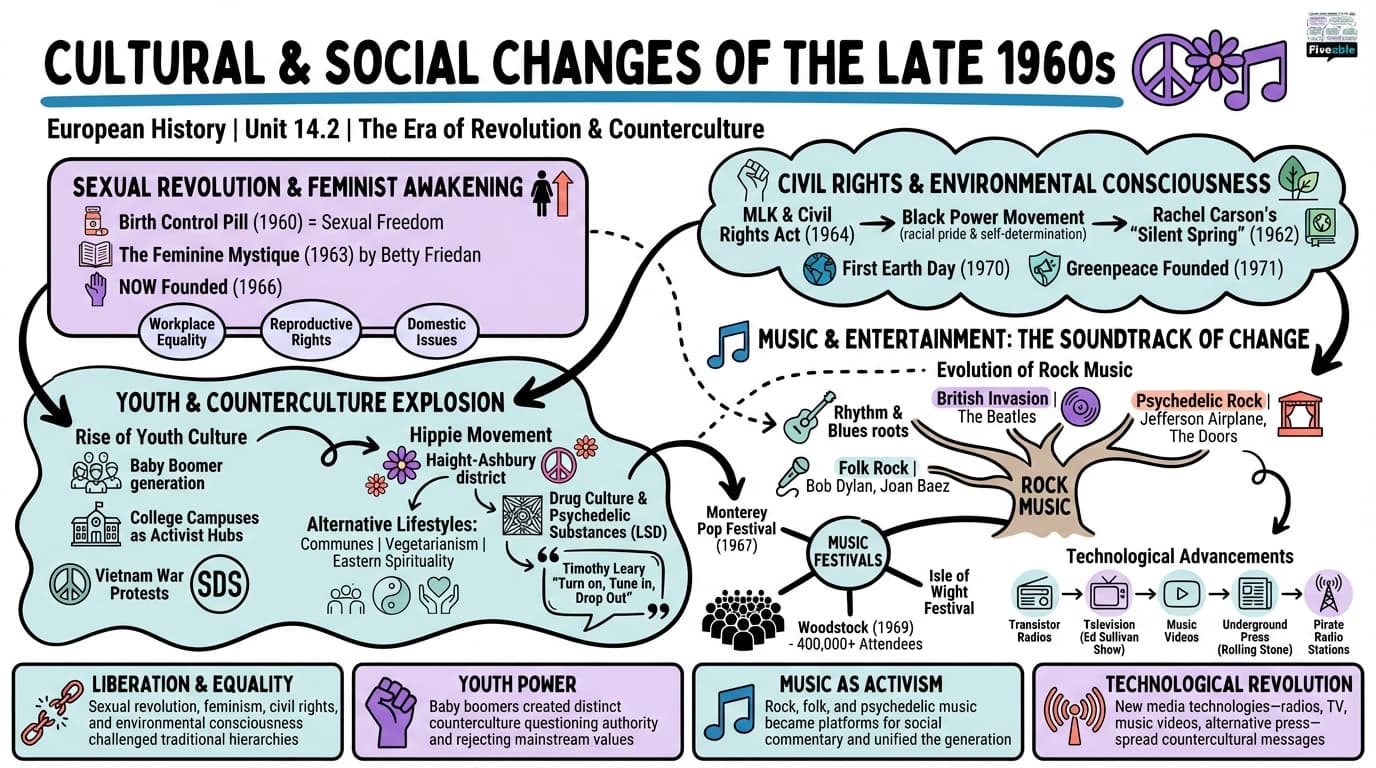14.2 Cultural and social changes of the late 1960s - European History – 1945 to Present - Unit 14 visual cheatsheet