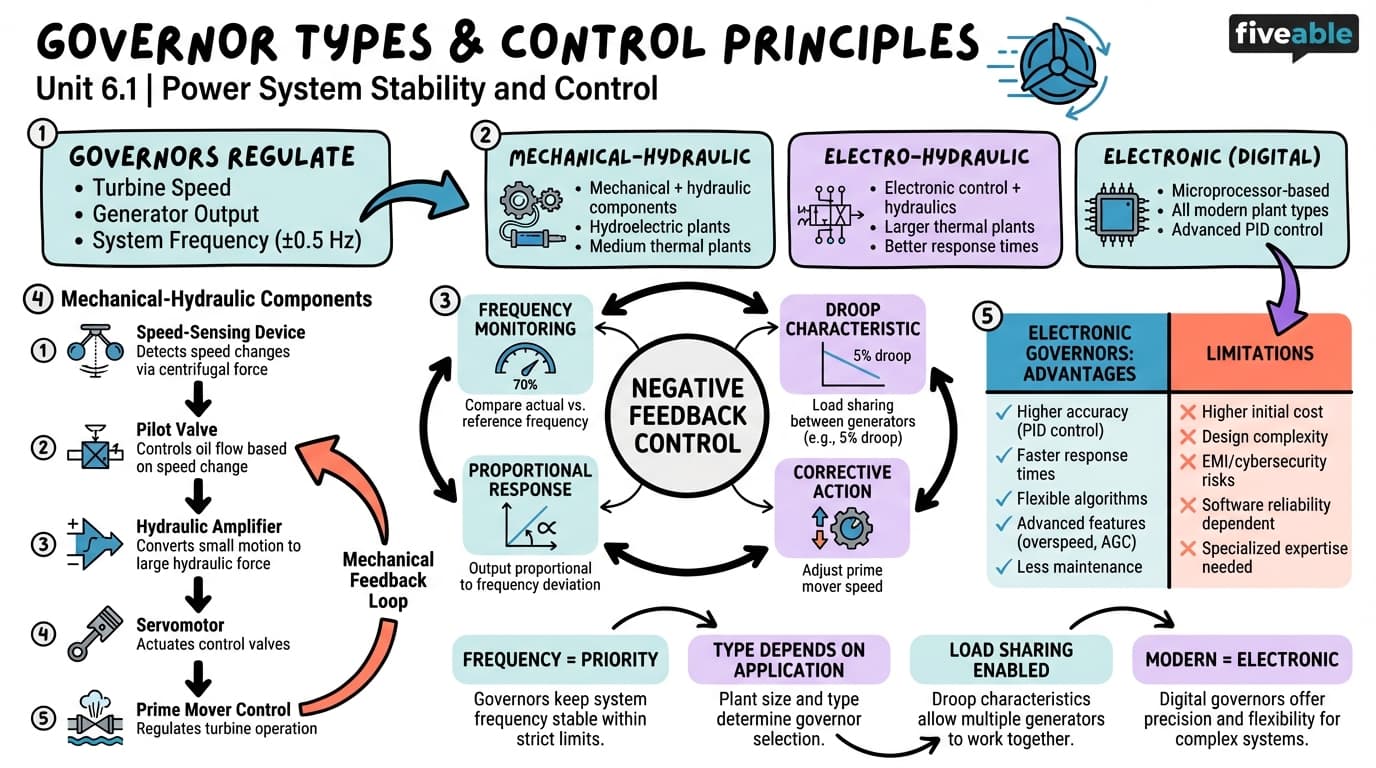 6.1 Governor types and control principles - Power System Stability and Control - Unit 6 visual cheatsheet