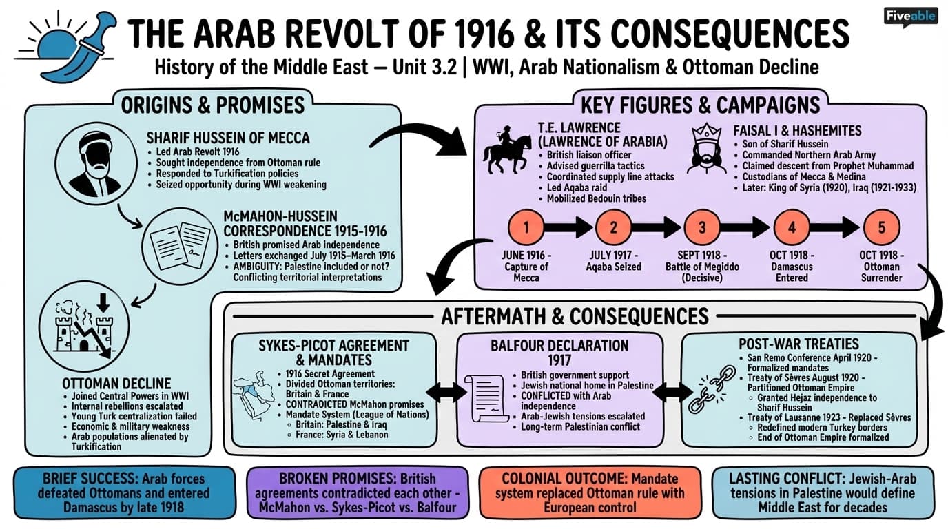 3.2 The Arab Revolt and its consequences - History of the Middle East – 1800 to Present - Unit 3 visual cheatsheet