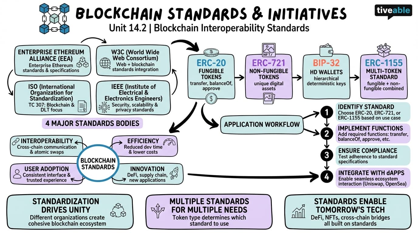14.2 Blockchain standards and initiatives - Blockchain Technology and Applications - Unit 14 visual cheatsheet