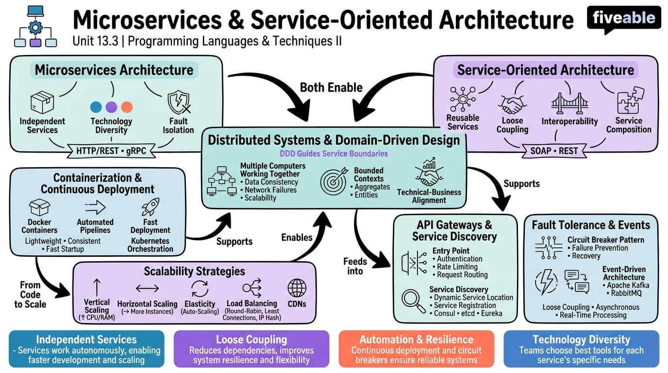13.3 Microservices and Service-Oriented Architecture - Programming Languages and Techniques II - Unit 13 visual cheatsheet