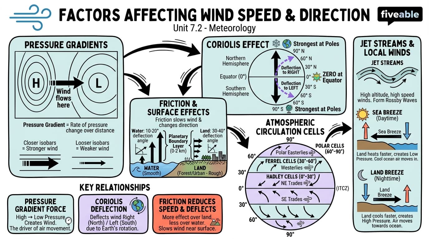 7.2 Factors affecting wind speed and direction - Meteorology - Unit 7 visual cheatsheet