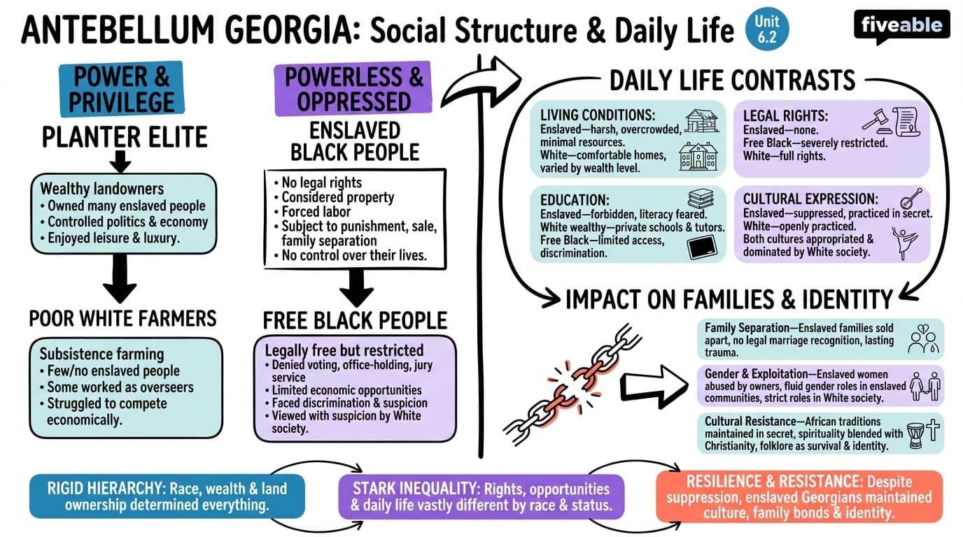 6.2 Social structure and daily life in antebellum Georgia - Georgia History - Unit 6 visual cheatsheet