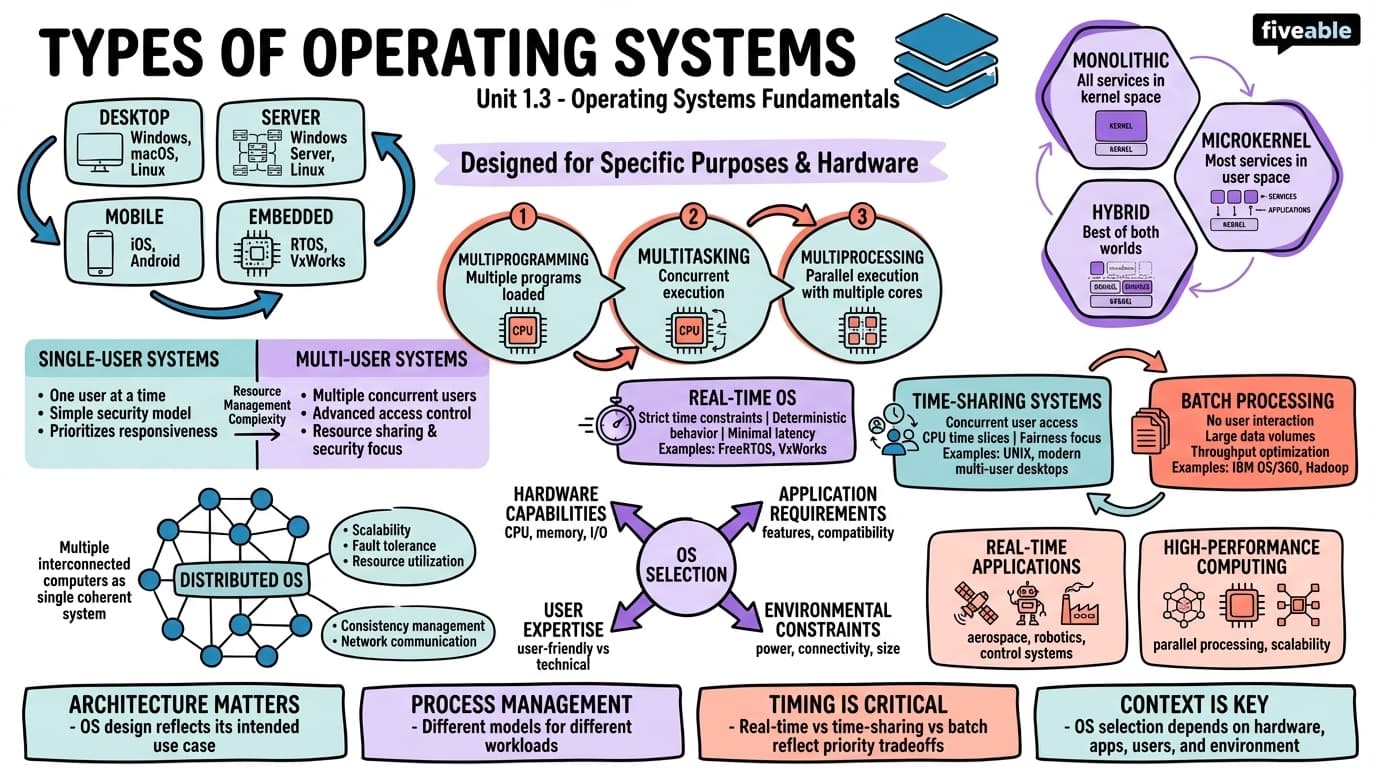 1.3 Types of operating systems - Operating Systems - Unit 1 visual cheatsheet