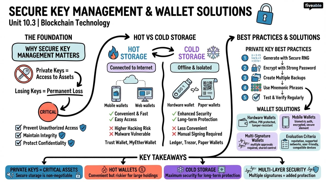 10.3 Secure key management and wallet solutions - Blockchain Technology and Applications - Unit 10 visual cheatsheet