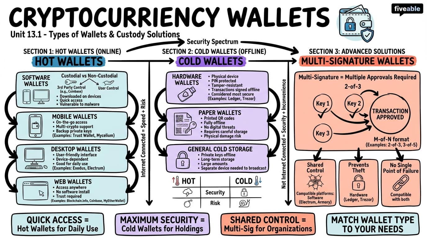 13.1 Types of Cryptocurrency Wallets - Blockchain and Cryptocurrency - Unit 13 visual cheatsheet
