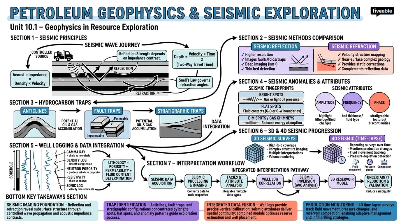 10.1 Petroleum geophysics and seismic exploration - Geophysics - Unit 10 visual cheatsheet