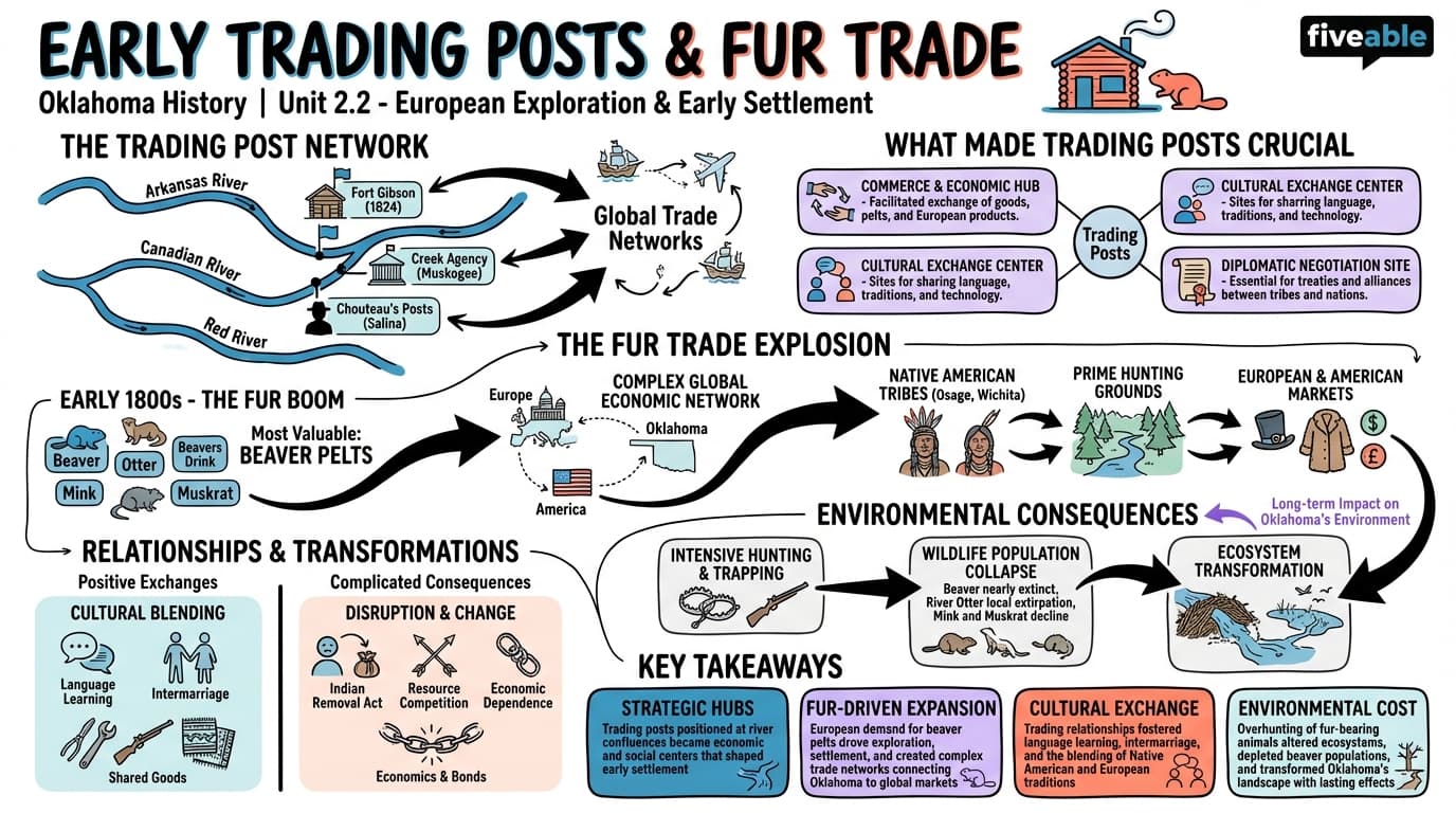2.2 Early trading posts and fur trade - Oklahoma History - Unit 2 visual cheatsheet