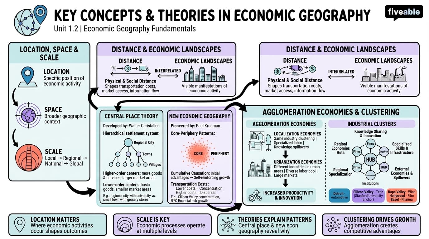 1.2 Key concepts and theories in economic geography - Economic Geography - Unit 1 visual cheatsheet