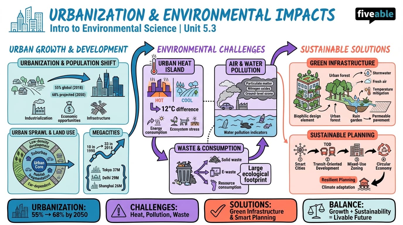 5.3 Urbanization and Its Environmental Impacts - Intro to Environmental Science - Unit 5 visual cheatsheet