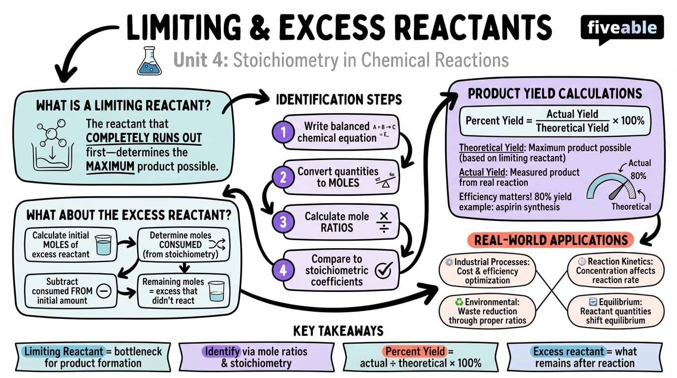 4.2 Limiting and Excess Reactants - Chemical Process Balances - Unit 4 visual cheatsheet