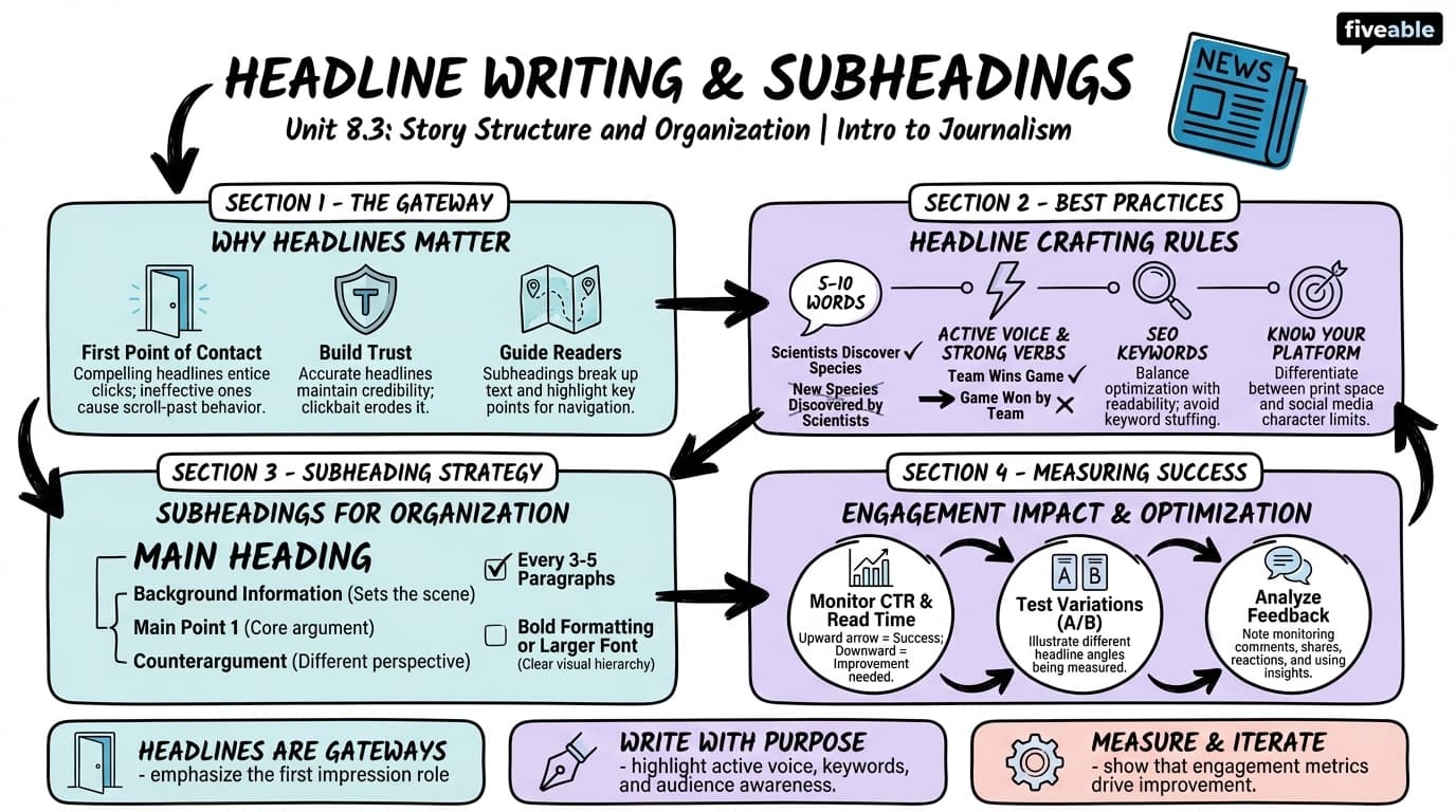 8.3 Headline writing and subheadings - Intro to Journalism - Unit 8 visual cheatsheet
