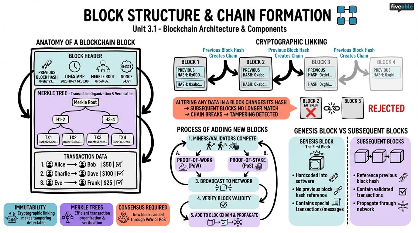 3.1 Block structure and chain formation - Blockchain Technology and Applications - Unit 3 visual cheatsheet