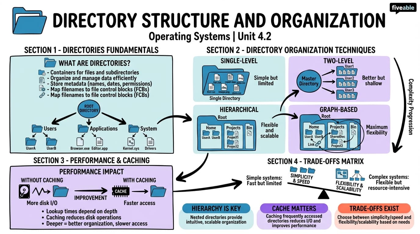 4.2 Directory structure and organization - Operating Systems - Unit 4 visual cheatsheet
