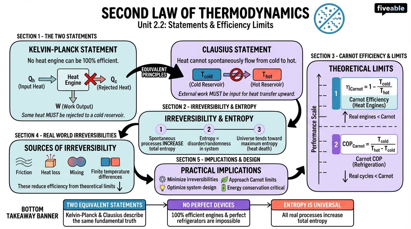2.2 Second Law of Thermodynamics and its Statements - Thermodynamics II - Unit 2 visual cheatsheet
