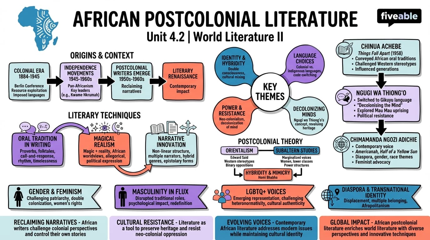 4.2 African postcolonial literature - World Literature II - Unit 4 visual cheatsheet