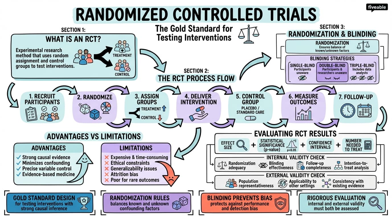 7.1 Randomized controlled trials - Intro to Epidemiology - Unit 7 visual cheatsheet