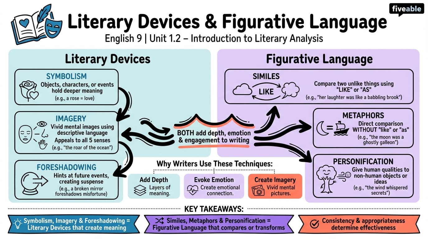 1.2 Literary Devices and Figurative Language - English 9 - Unit 1 visual cheatsheet
