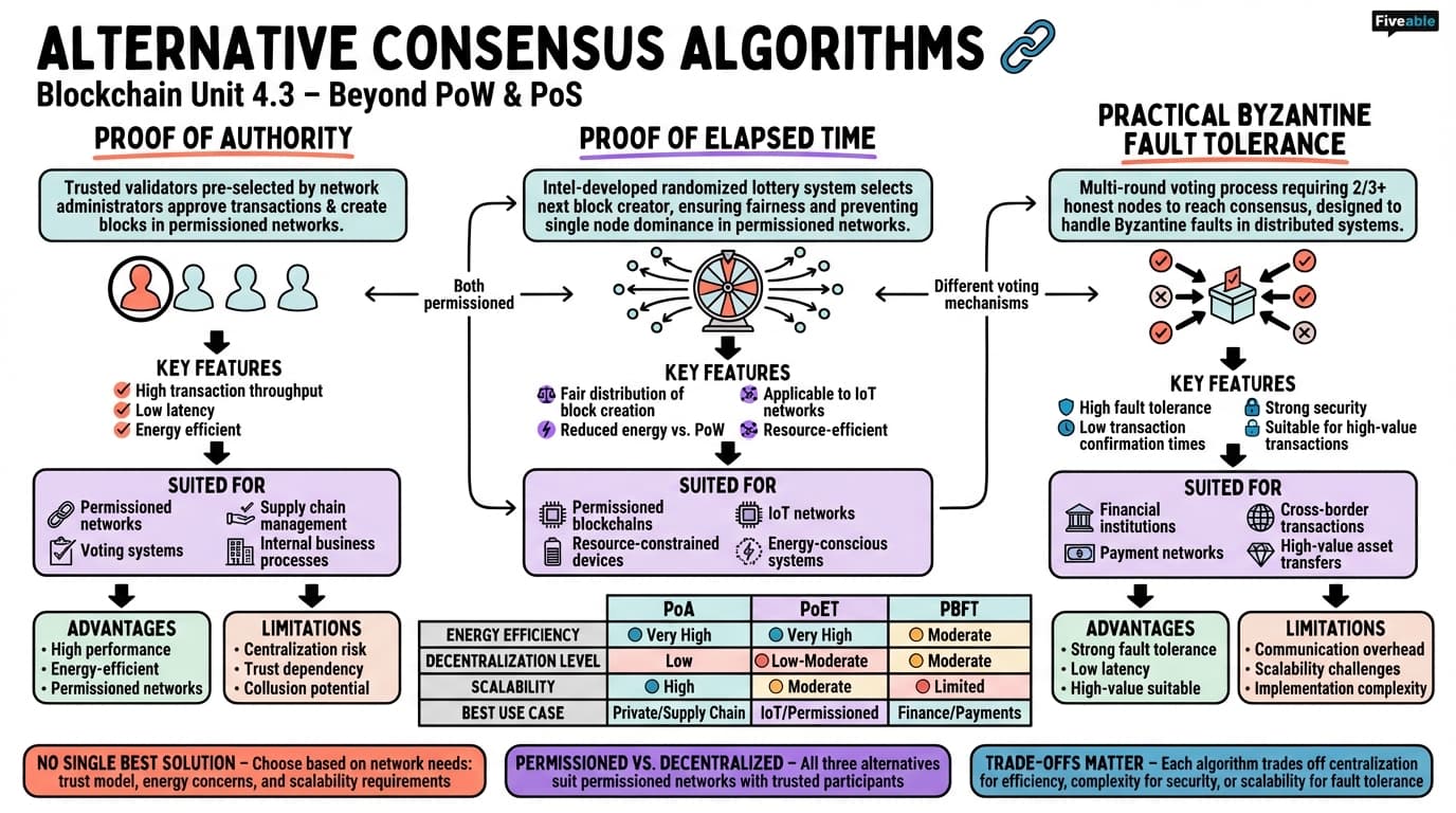 4.3 Alternative consensus algorithms - Blockchain Technology and Applications - Unit 4 visual cheatsheet
