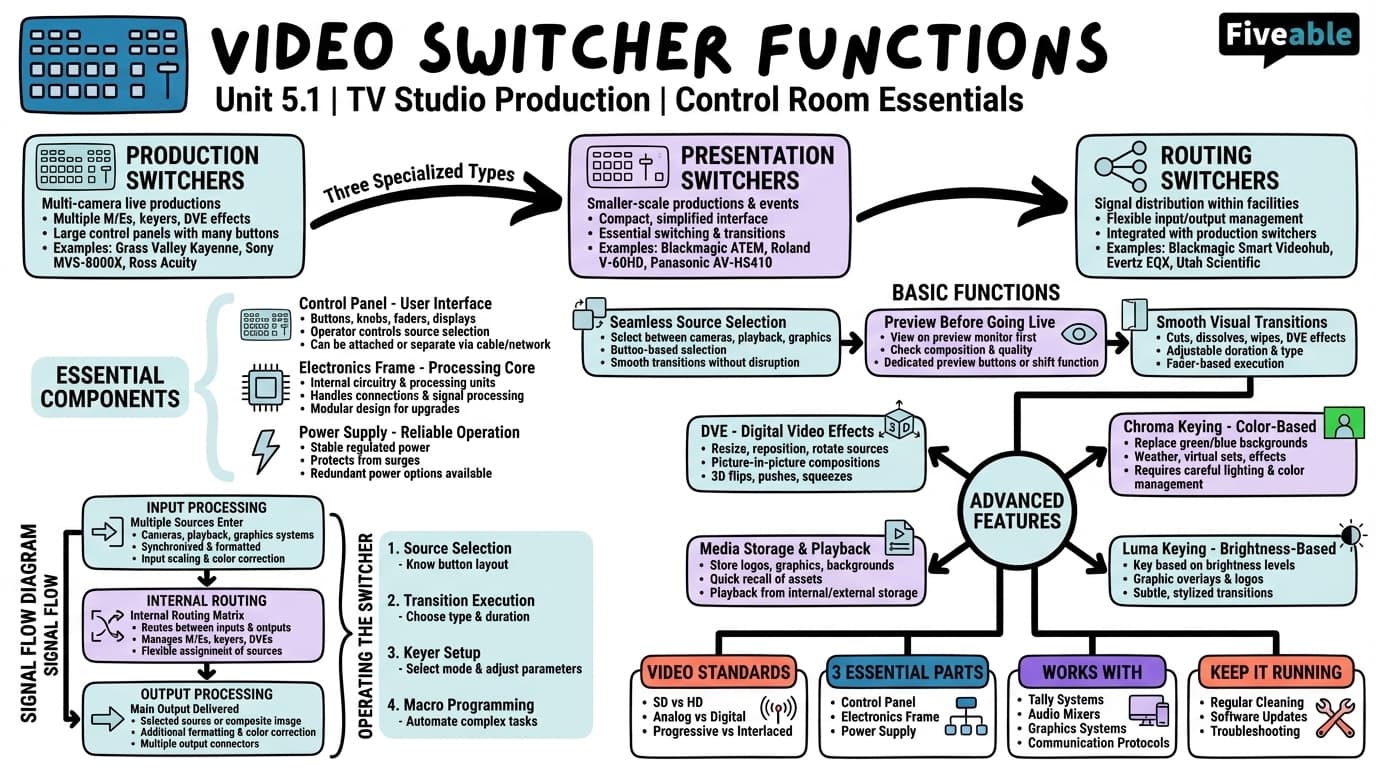 5.1 Video switcher functions - TV Studio Production - Unit 5 visual cheatsheet